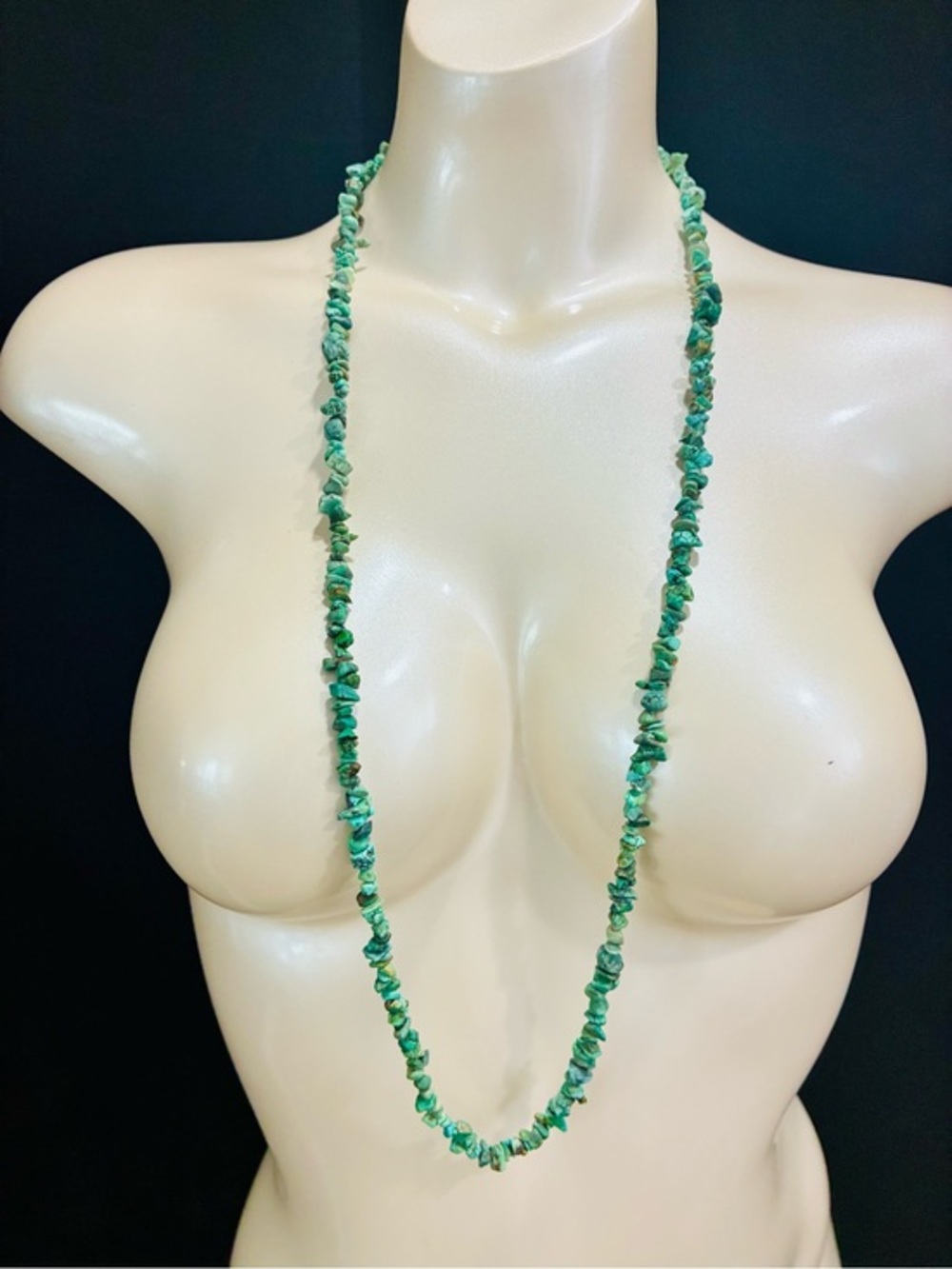 VTG Long Green Blue Turquoise Chip Necklace - Natural Stone Strand Endless EUC